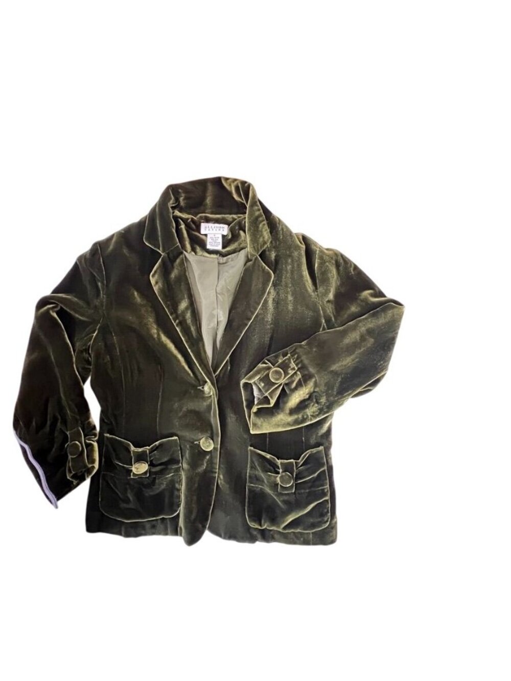 Vintage Y2K Allison Taylor Moss Green Silk Velvet Blazer Jacket Goblincore Sz 8 - Picture 10 of 12